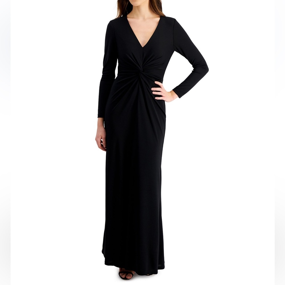 Lauren Ralph Lauren Nadira Twist-Front Long A-Line Gown, Size 16, Black